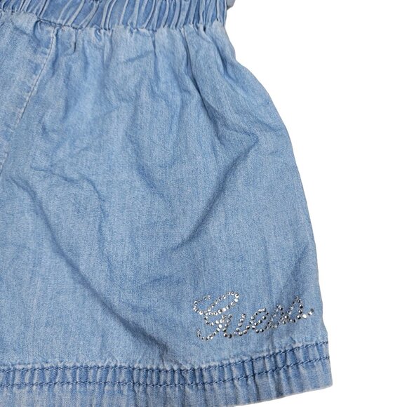 GUESS kids Embroidered Lace Back Chambray Elastic Waist Short Romper Size 6 kids - Picture 5 of 6